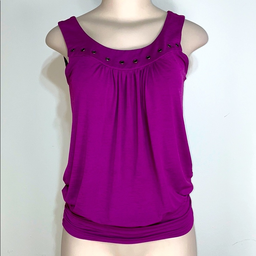 Bright Fuchsia Purple Bronze Grommet Wide Tank Top